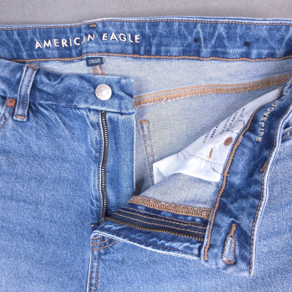American Eagle Stovepipe Jeans High Rise Light Wash Blue 12 Raw Hem Strigid - Picture 3 of 11